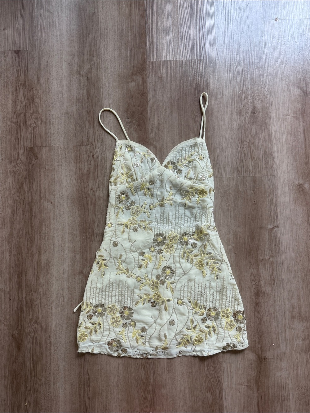 Peppermayo Yellow Mini Dress with Floral Embroidery